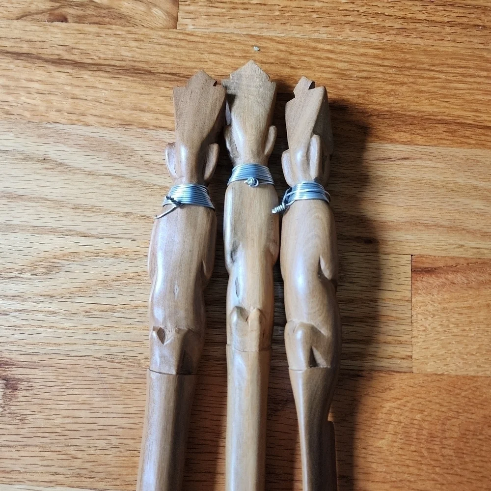 Vintage tribal wooden hand Carved serving set